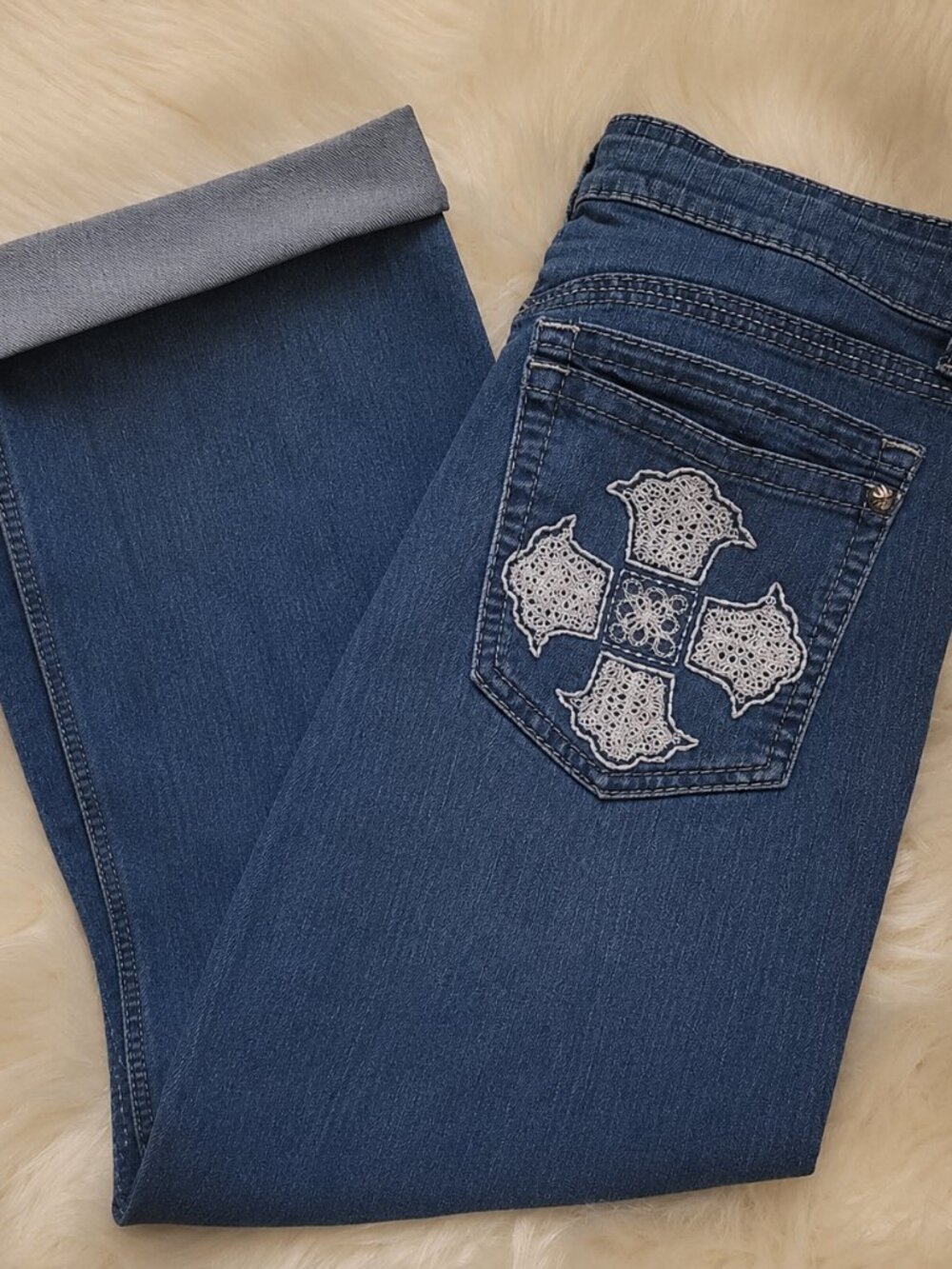 Royal Knights & Co Demin Women's Cropped Capri Jeans with Lace Detail
